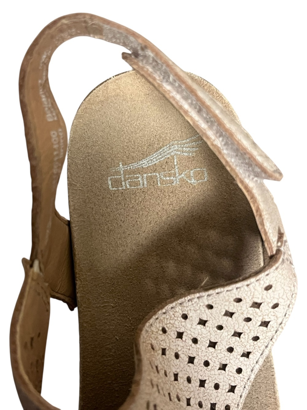 Dansko Teagan Heeled Sandal Clogs Laser Cut Vintage White Leather Slingback 39 - Picture 10 of 15